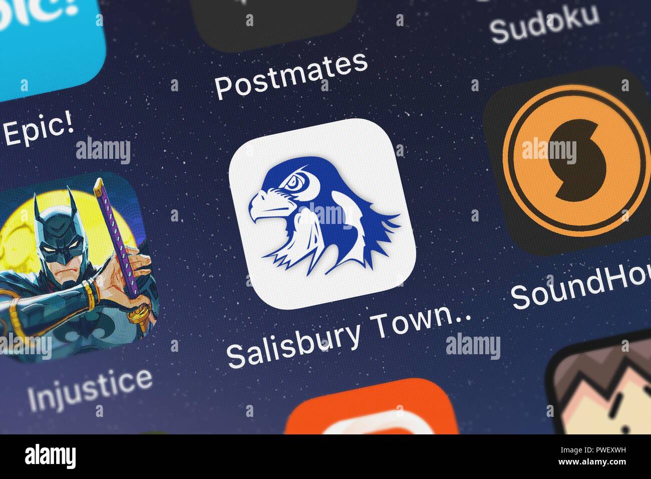 London, United Kingdom - October 15, 2018: Close-up shot of the Salisbury Township SD application icon from Blackboard Inc. on an iPhone. Stock Photo