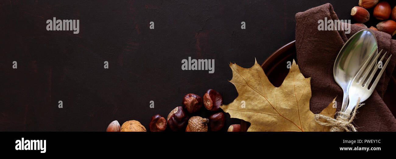 Banner For Web Tableware Walnuts Hazelnuts Chestnuts And