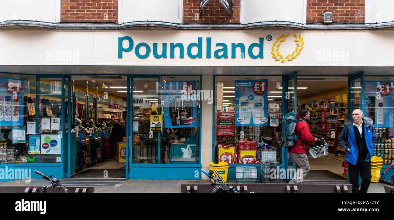 Chichester, United Kingdom - October 06 2018:   The front of Poundland Bargain store on East Street Stock Photo