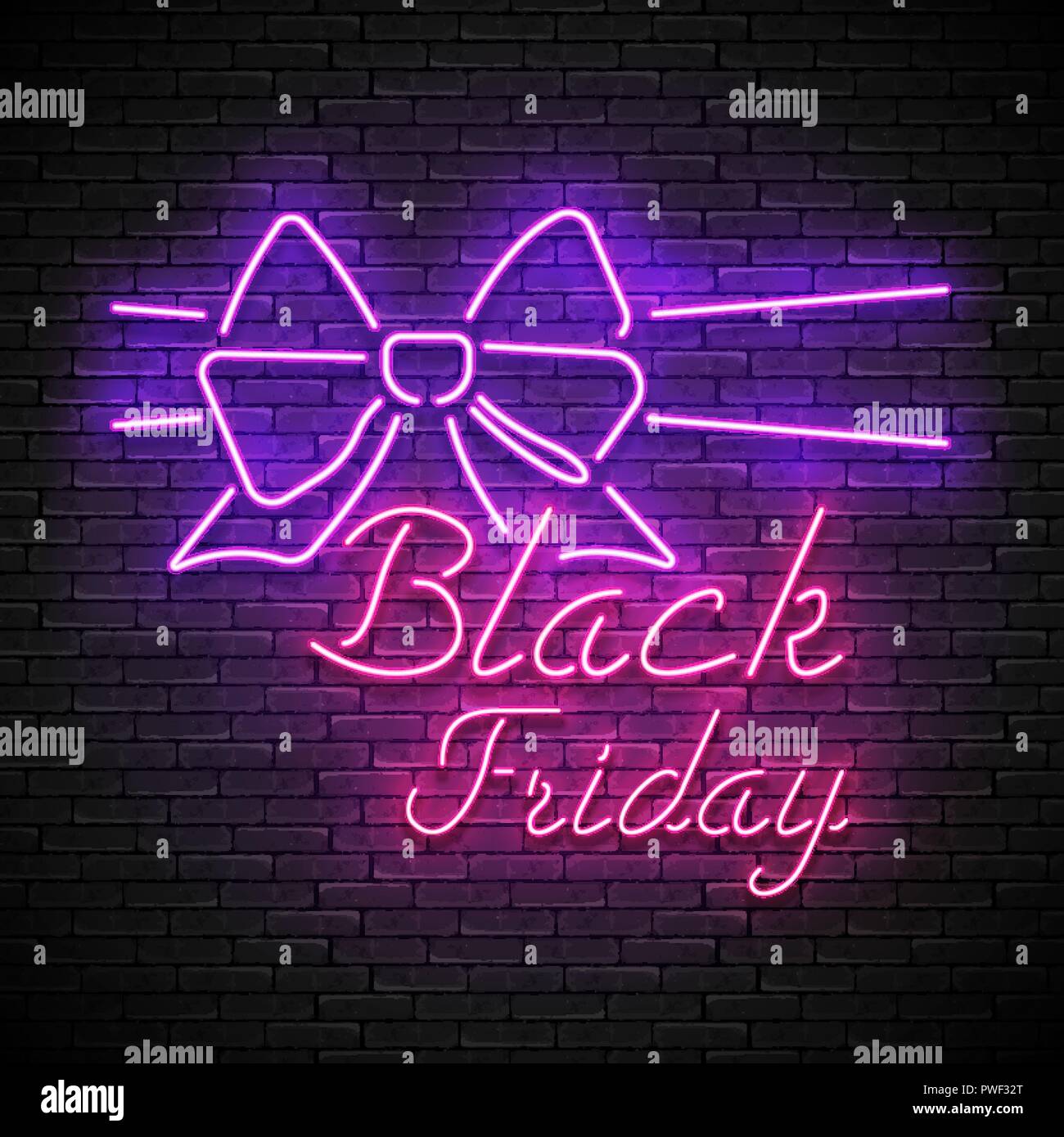 Shining and glowing realistic BLACK FRIDAY red neon sign with purple