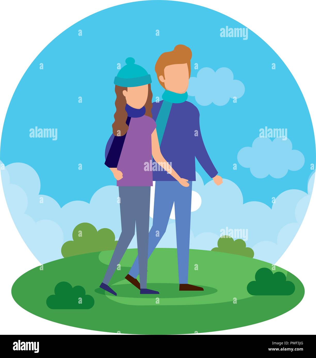couple walking in the park characters vector illustration design Stock ...