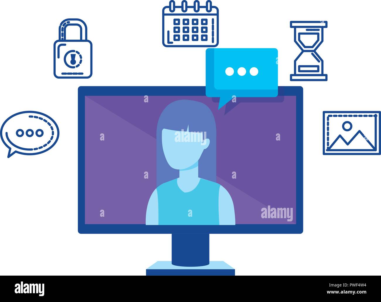 computer with user and social media icons vector illustration design ...