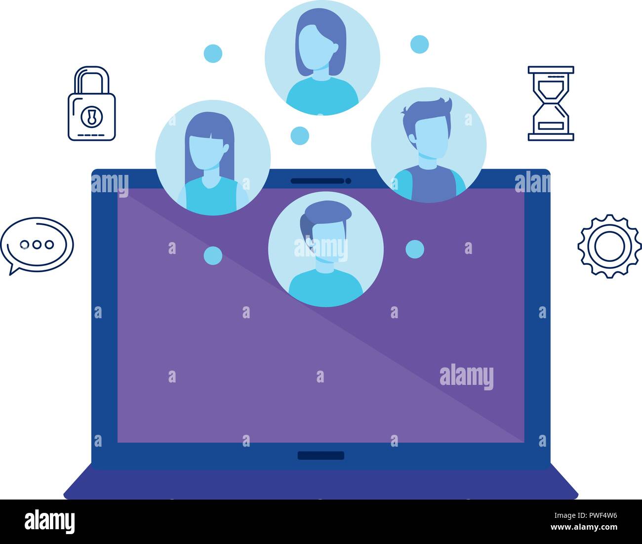 laptop with community and social media icons vector illustration design ...
