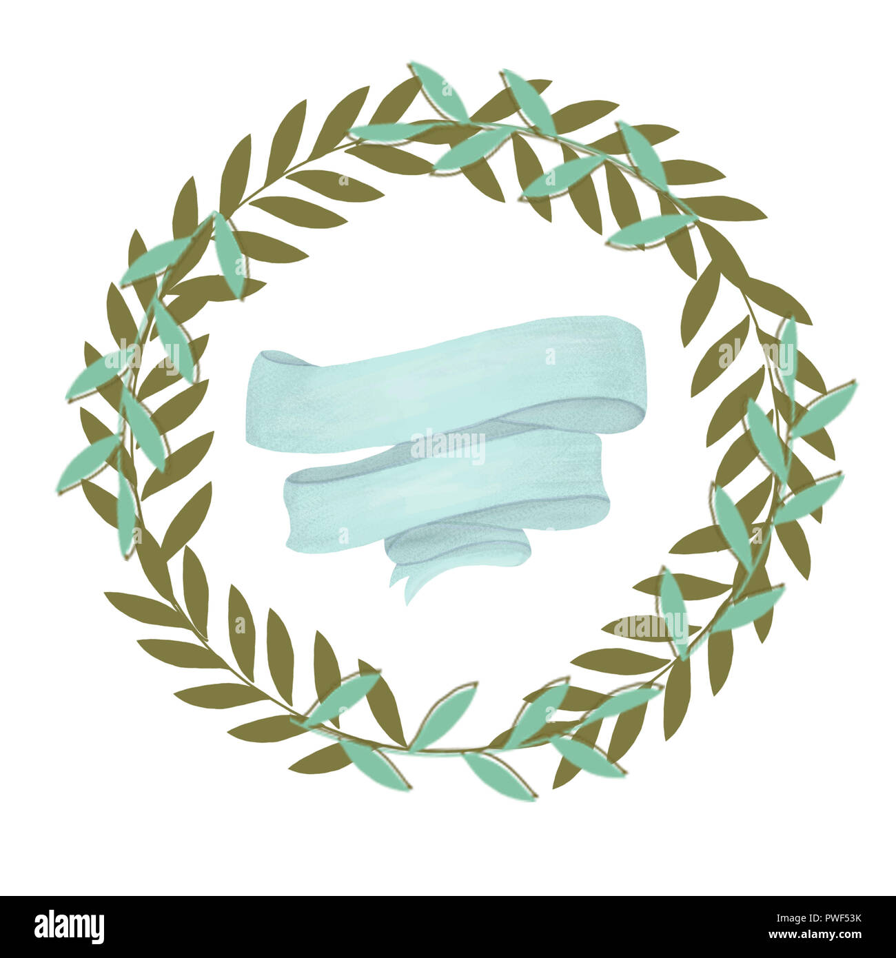 olive floral illustration - olive branch frame and ribbon wreath for