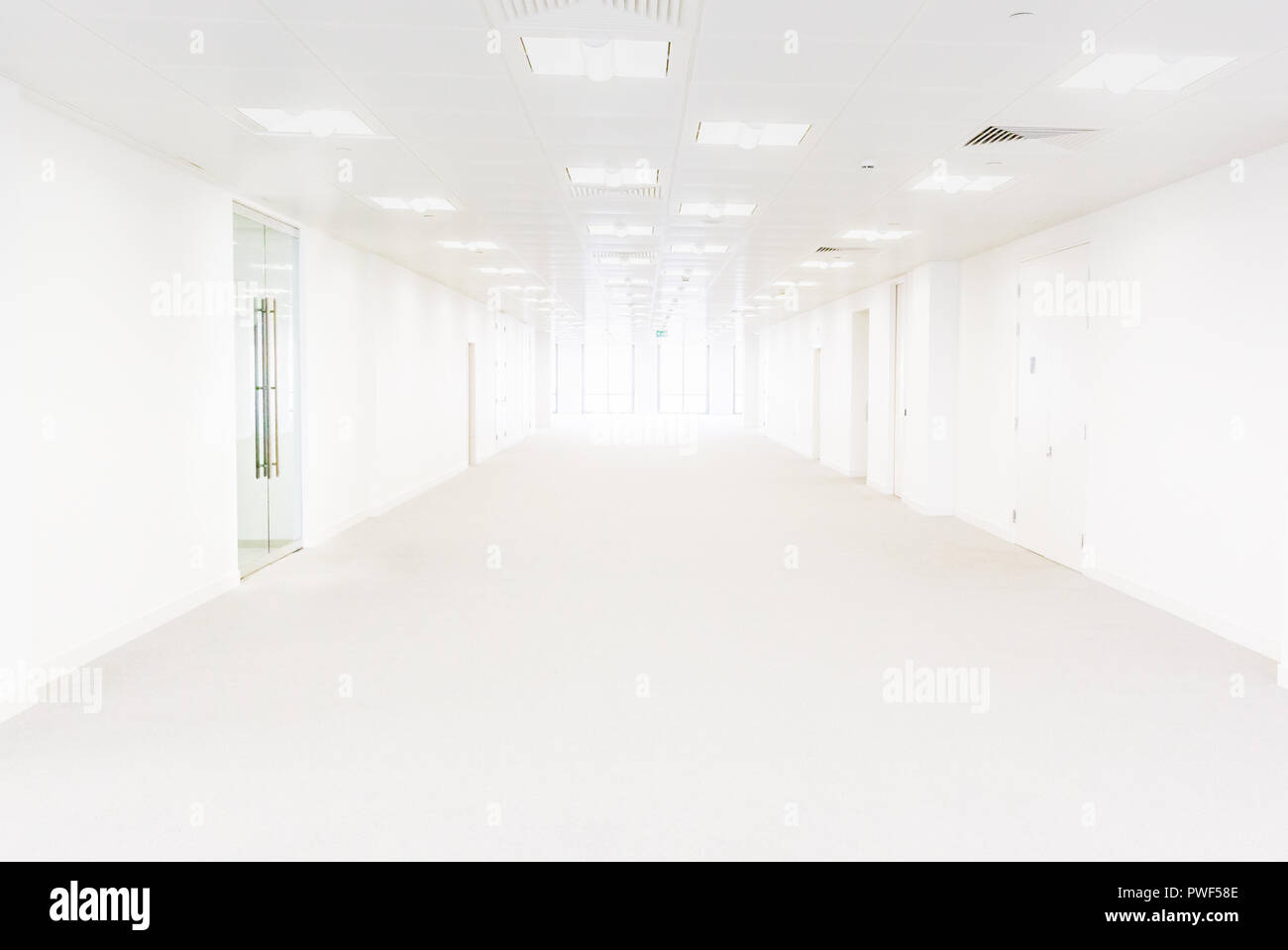 Long White Empty Office Block Or Medical Centre With Windows