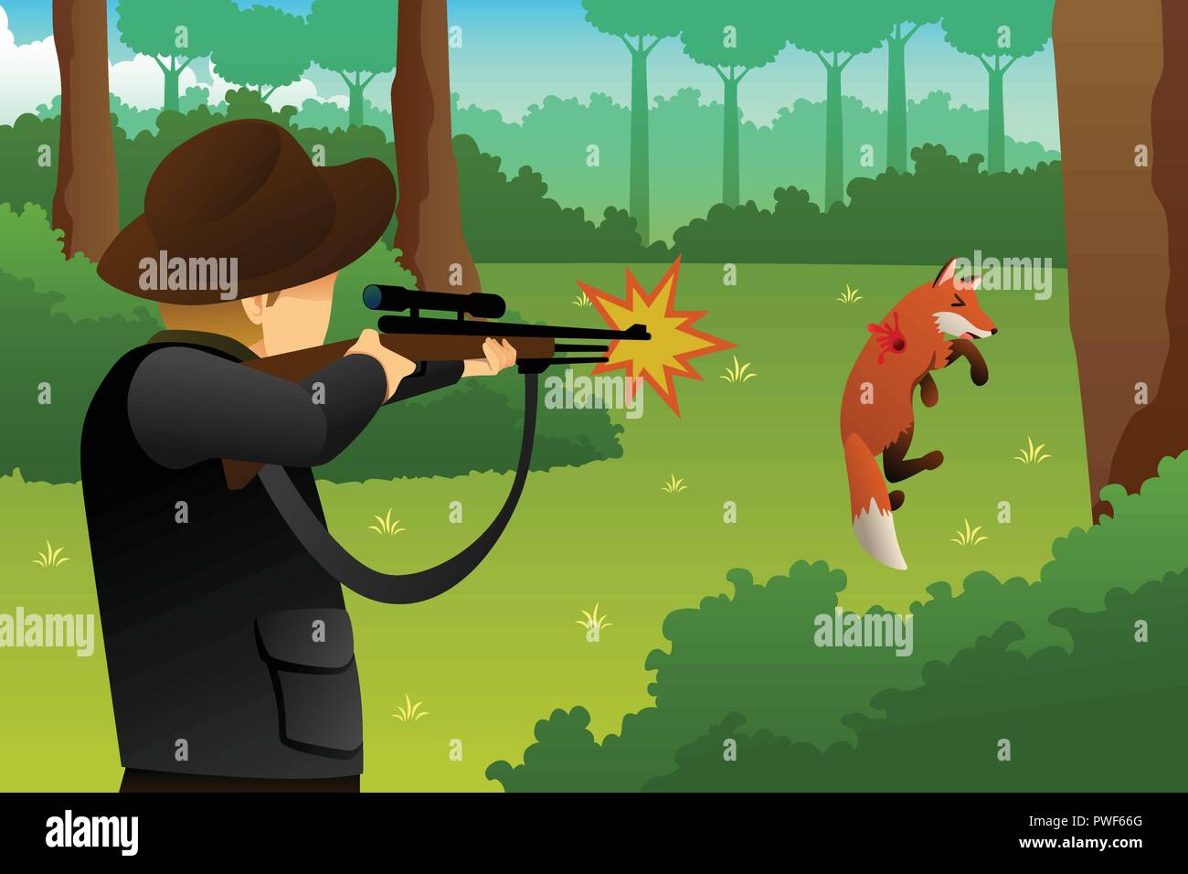 A vector illustration of Hunter Shooting a Fox Stock Vector Image & Art -  Alamy