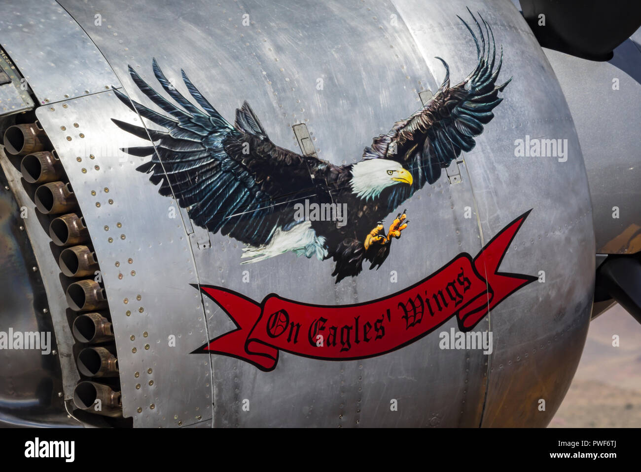 Cowling of the R2800 powered warbird and air racing Hawker Sea Fury 'On Eagles Wings.' Stock Photo
