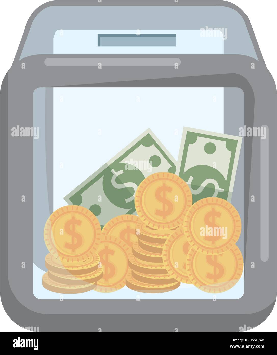 donation box with bills and coins vector illustration design Stock ...