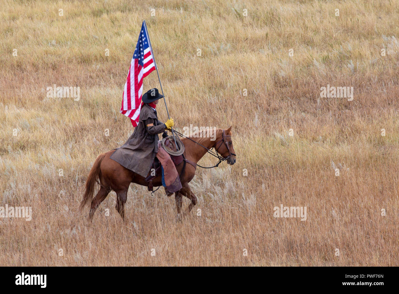 Flag bearers at the Buffalo Roundup in South Dakota Stock Photo