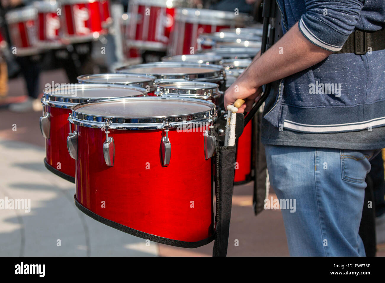 Drummer in a marching band Stock Photo Alamy