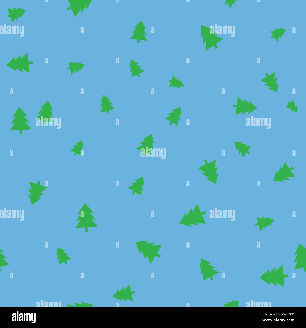 Green Christmas tree seamless pattern. Light blue background. Vector illustration. Stock Vector