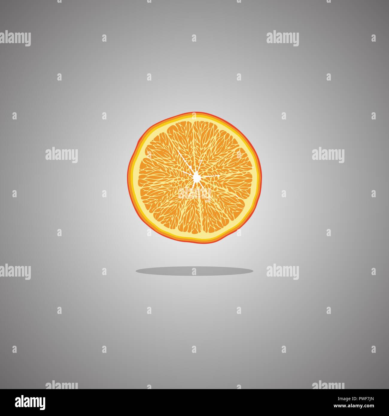 Orange slice on a gray background with a gradient. vector illustration. Stock Vector