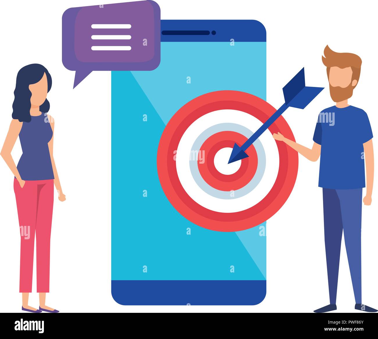 smartphone with target success and mini couple Stock Vector Image & Art ...