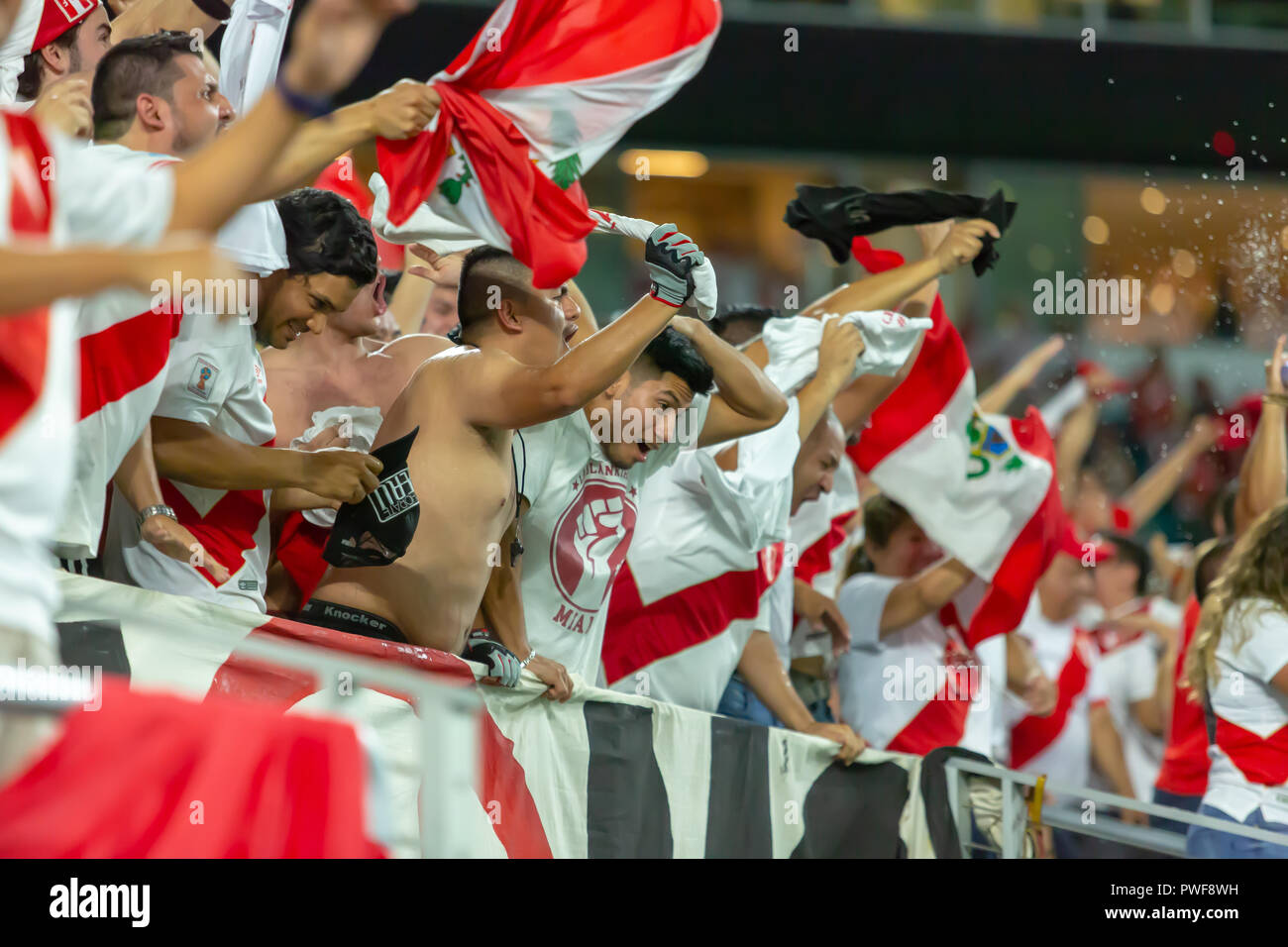 Miami, Florida. 12th Oct, 2018. Soccer fans during Chile vs Peru at Hard Rock Stadium in Miami, Florida. Oct 12, 2018.  Peru won 3-0. Stock Photo
