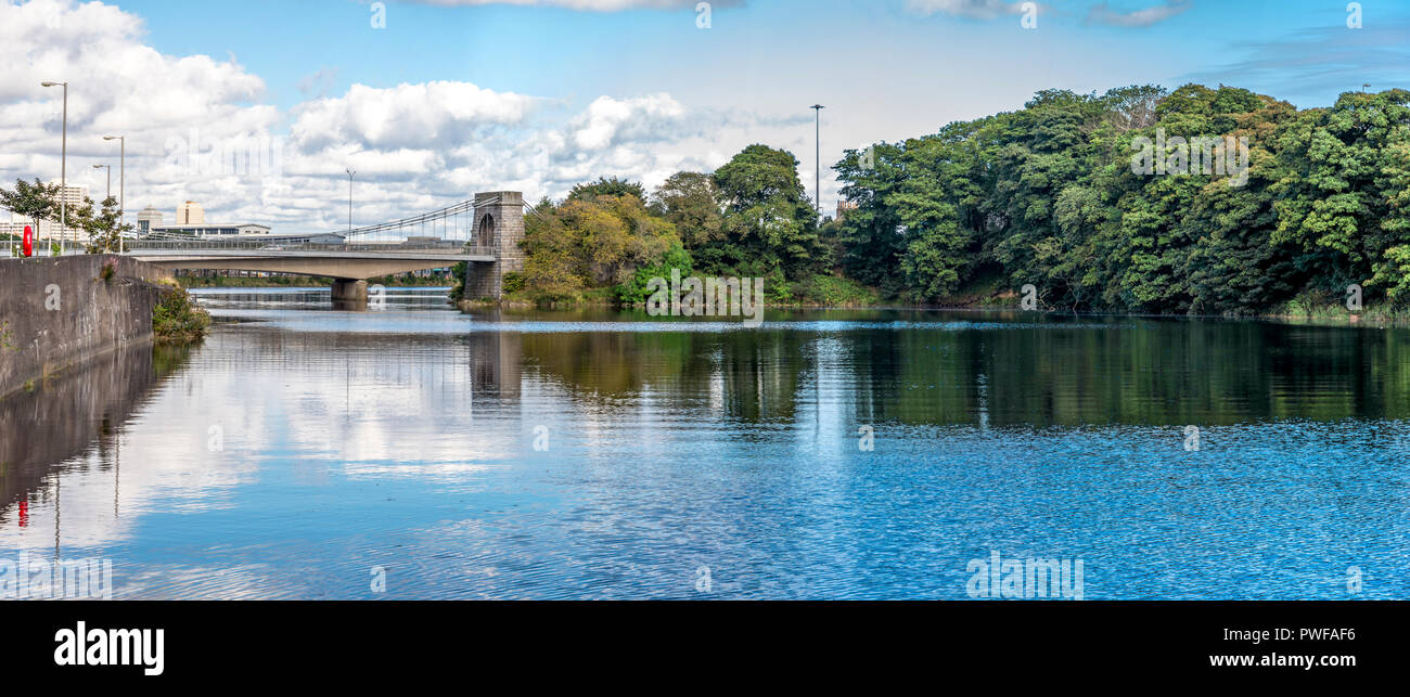 Wellington suspension bridge crossing river Dee near Aberdeen city centre, north-east Scotland Stock Photo