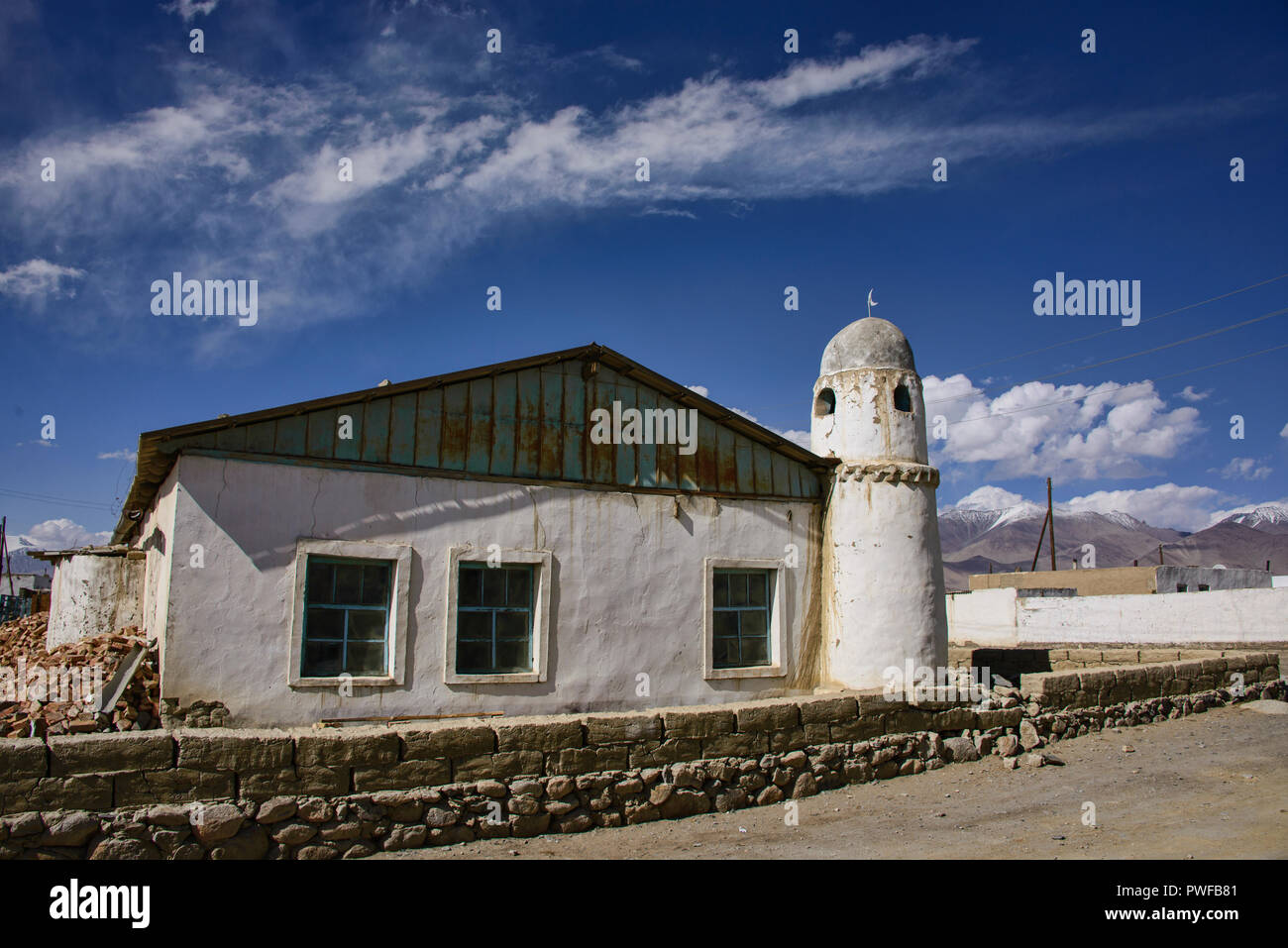 Mosque in the high altitude lake village of Karakul, Tajikistan Stock Photo