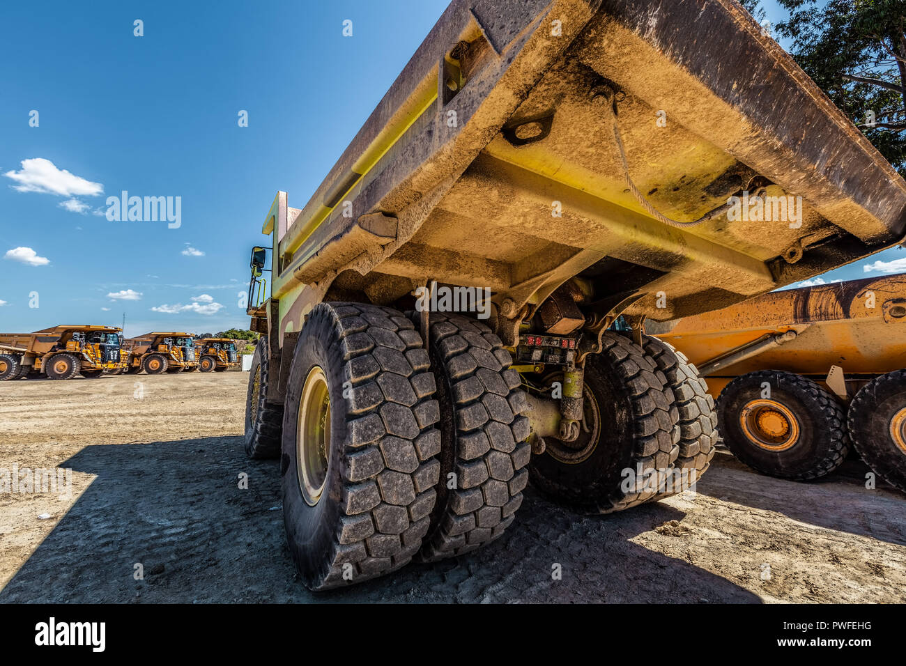 Rear view of large dumper truck on construction site Stock Photo Alamy