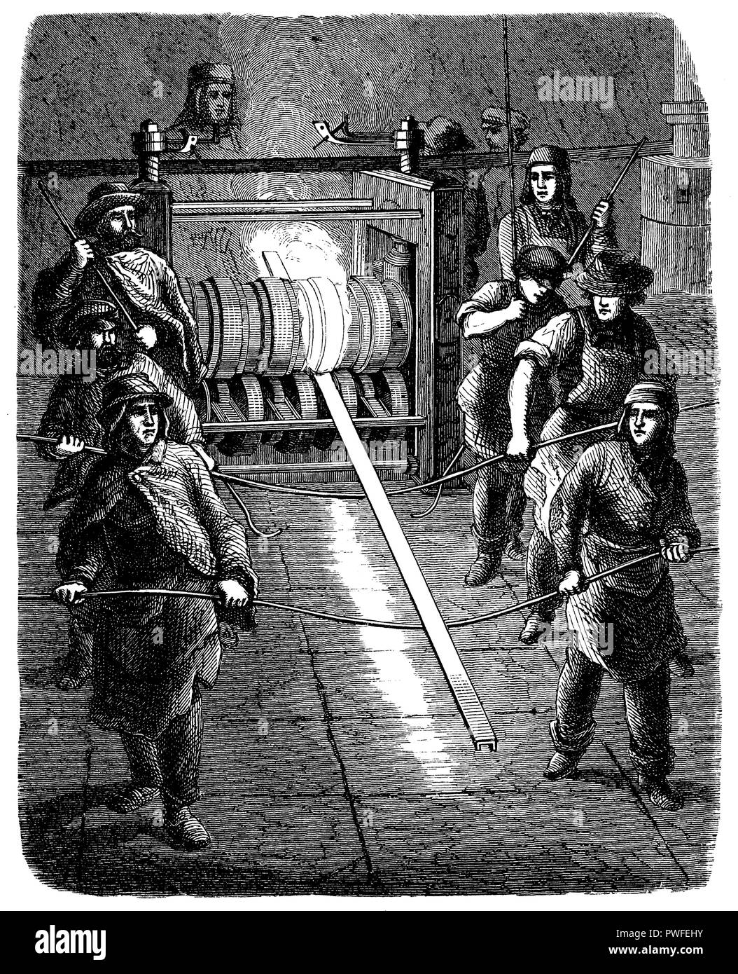 Rolling out of railroad tracks,   1872 Stock Photo
