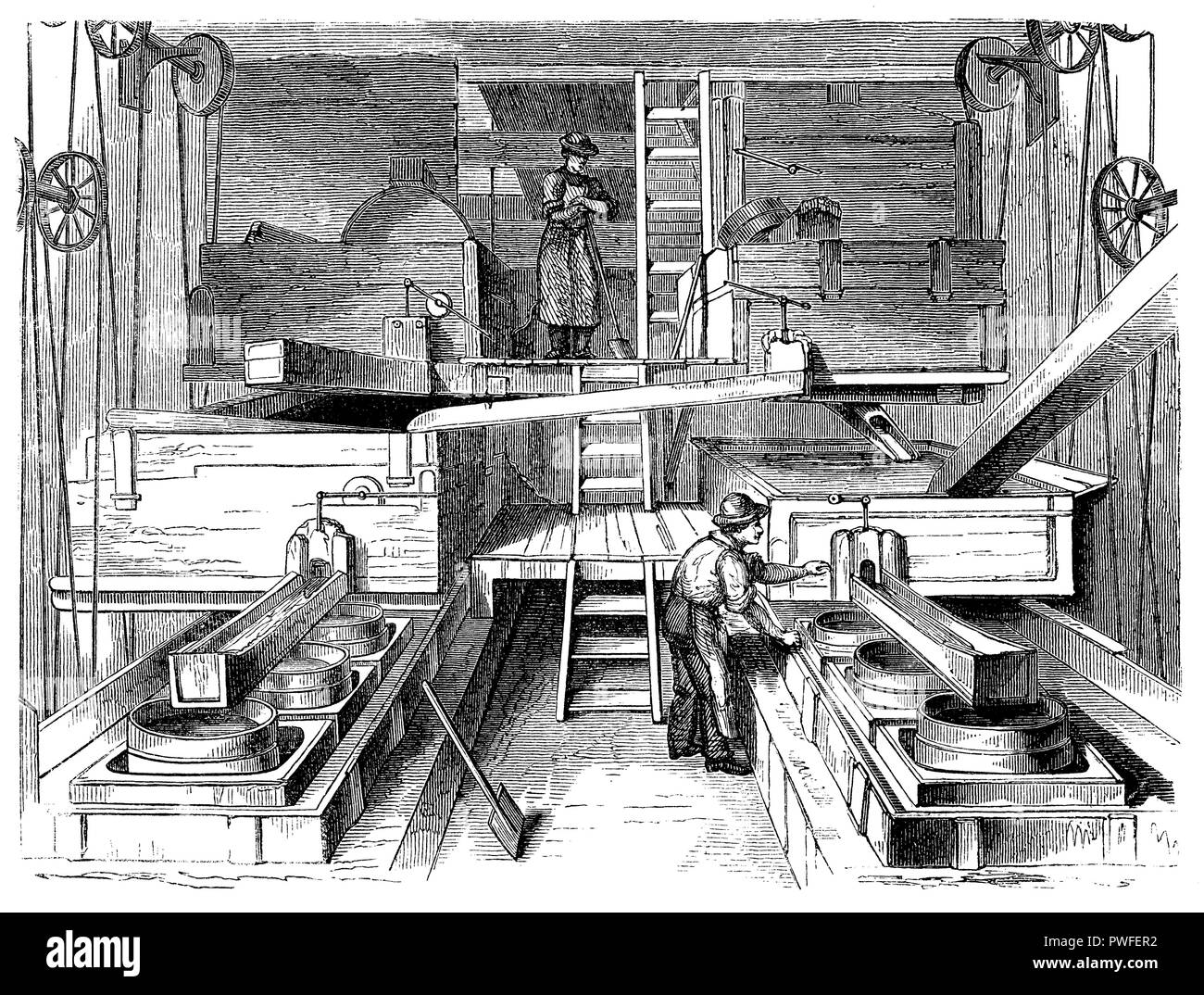 Mud apparatus in a porcelain factory,   1872 Stock Photo