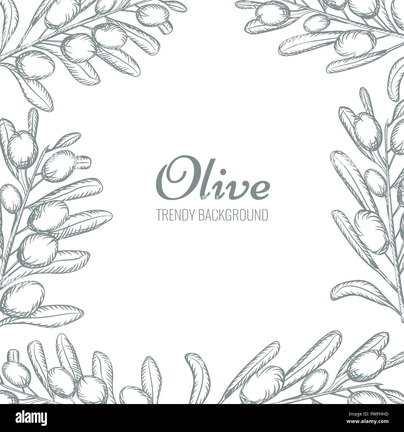 Olive branch wreath border with empty space for your text. Hand drawn