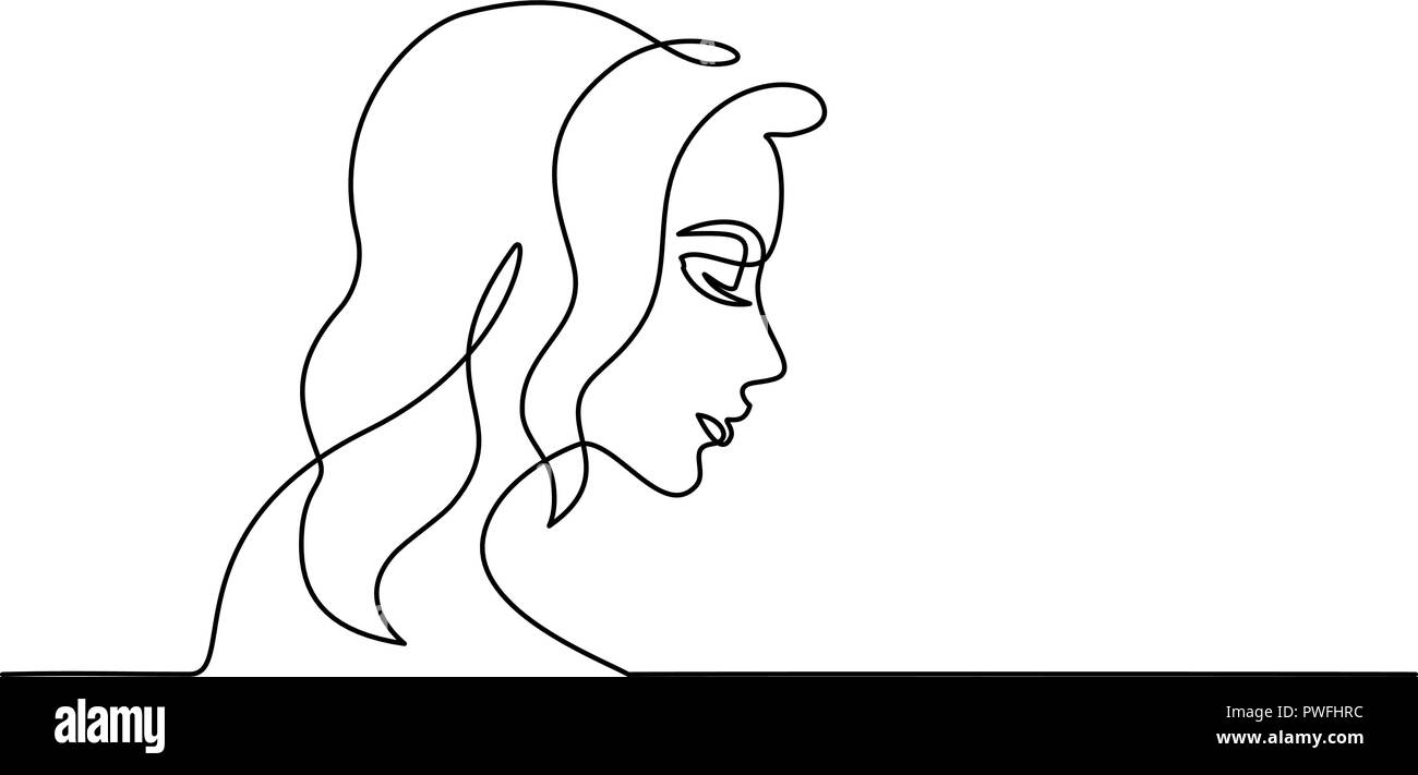 Continuous one line drawing. Abstract portrait closeup of pretty young woman. Vector illustration Stock Vector