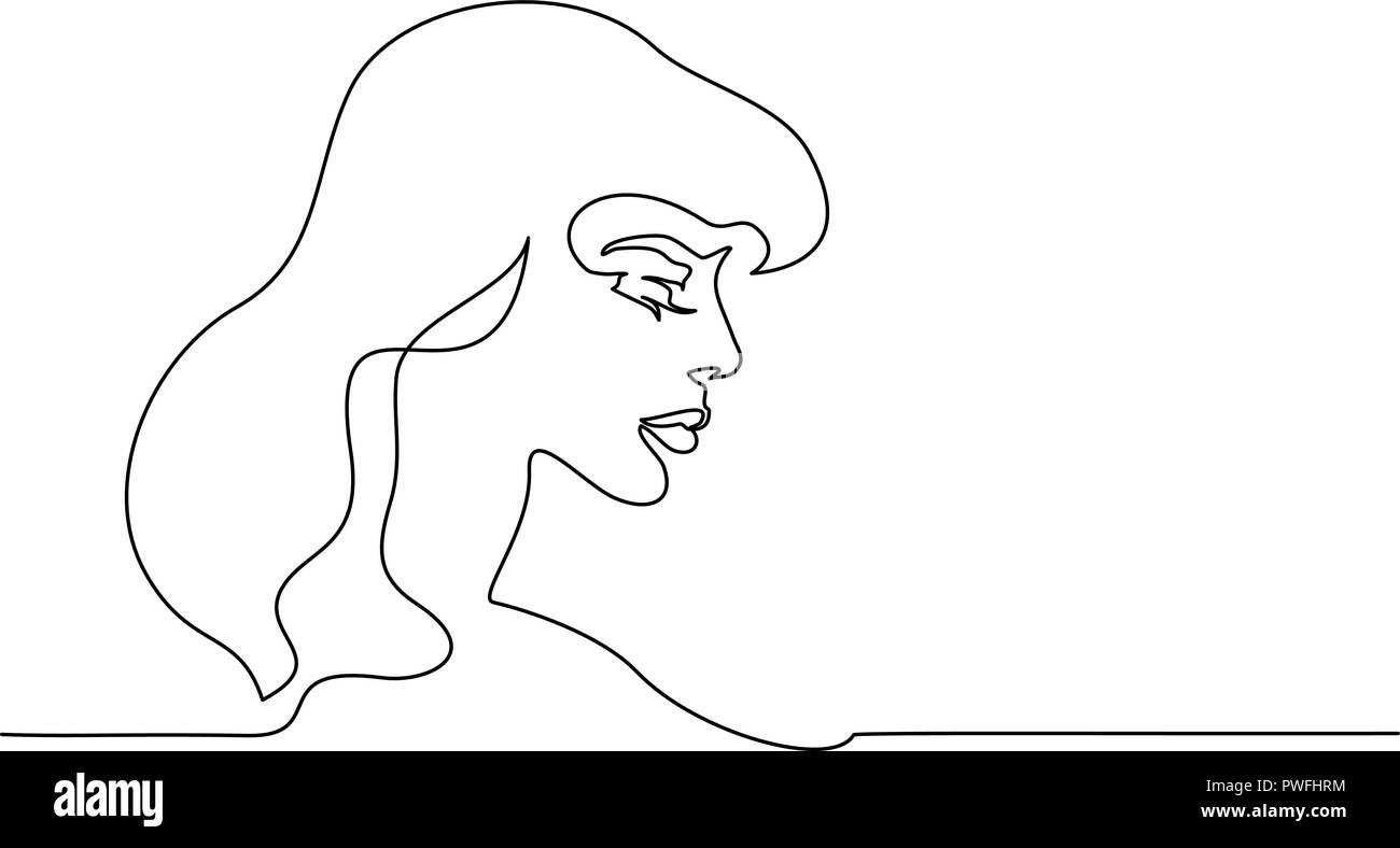 Continuous one line drawing. Abstract portrait closeup of pretty young woman. Vector illustration Stock Vector