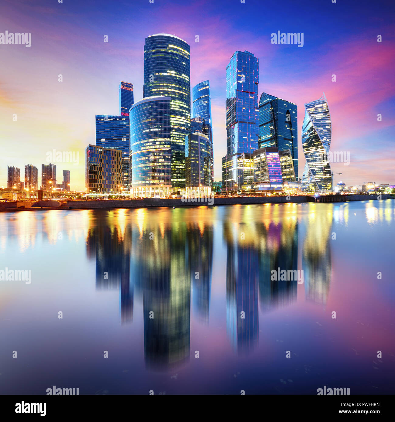 Moscow city, Russia. Moscow International Business Center at night Stock Photo