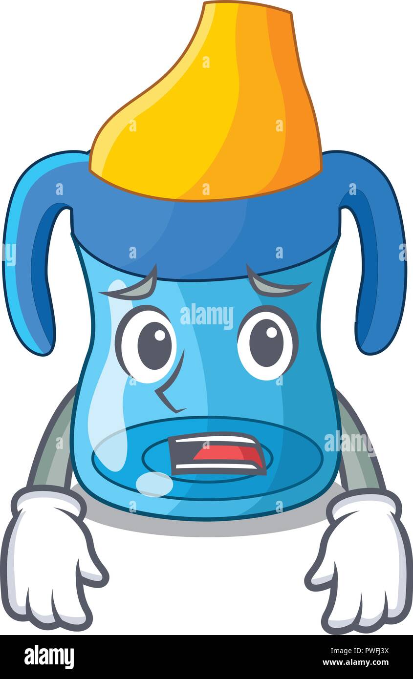 Afraid cartoon baby drinking from training cup Stock Vector
