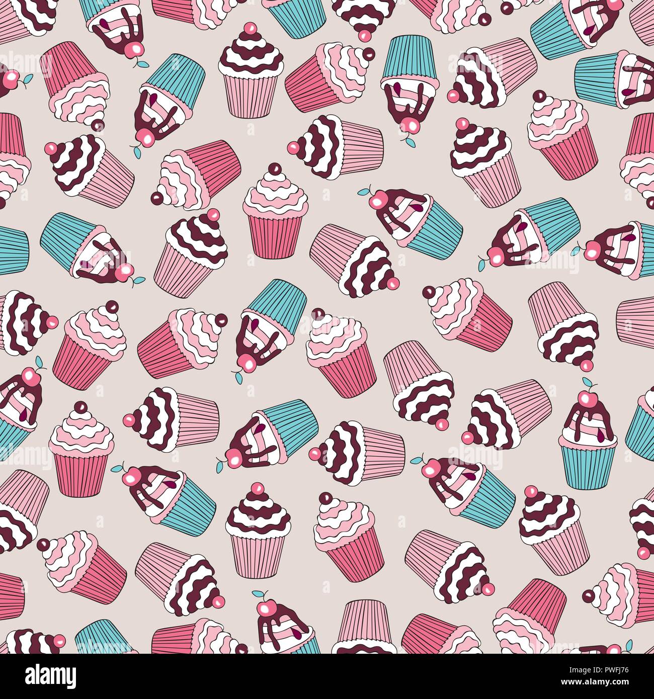Beautiful yummy cupcake seamless background pattern Stock Vector