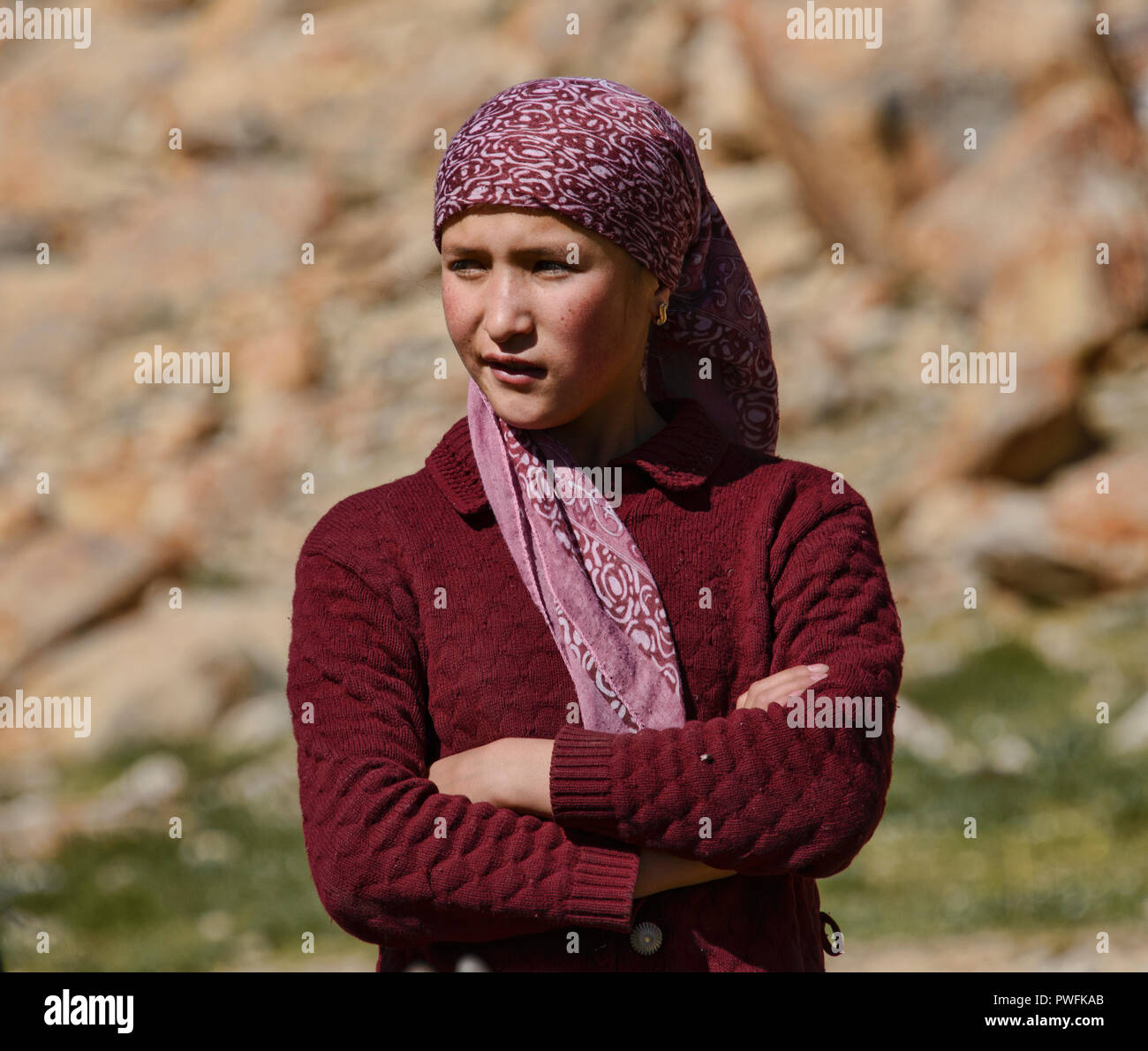 Kyrgyz woman in Kyrgyzstan Stock Photo