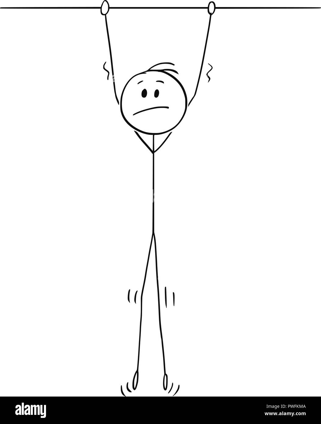 Cartoon of Unhappy Man Hanging High Stock Vector