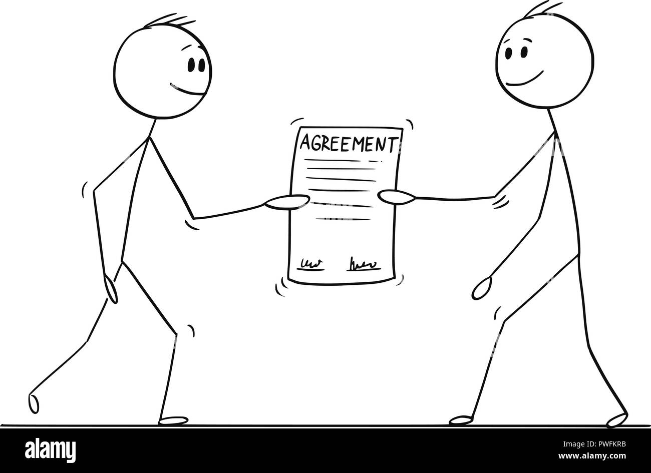 Cartoon of Two Men or Businessmen Who Are Holding an Agreement Together Stock Vector