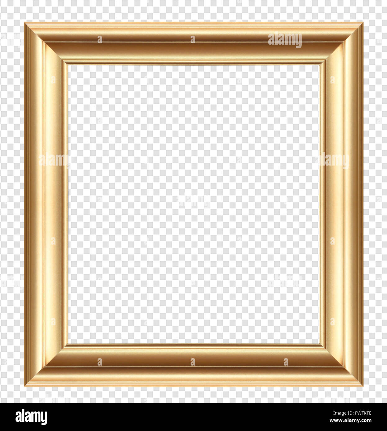 Golden wooden frame isolated on transparent background. Stock Photo