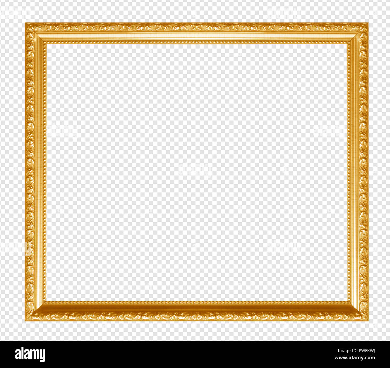 Golden wooden frame isolated on transparent background. Stock Photo