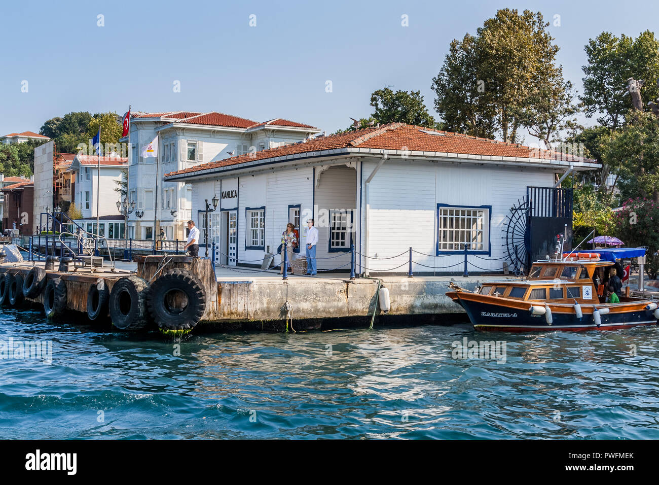 Istanbul, Turkey, October 8, 2011: Kanlica Ferry Station on the Bosphorus. Stock Photo