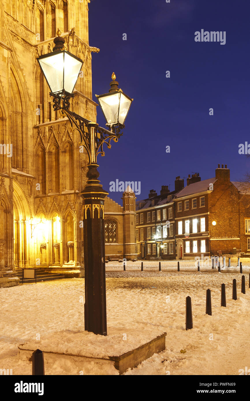 historic antique gas lights outside the West front of York Mister, yorkshire England Stock Photo