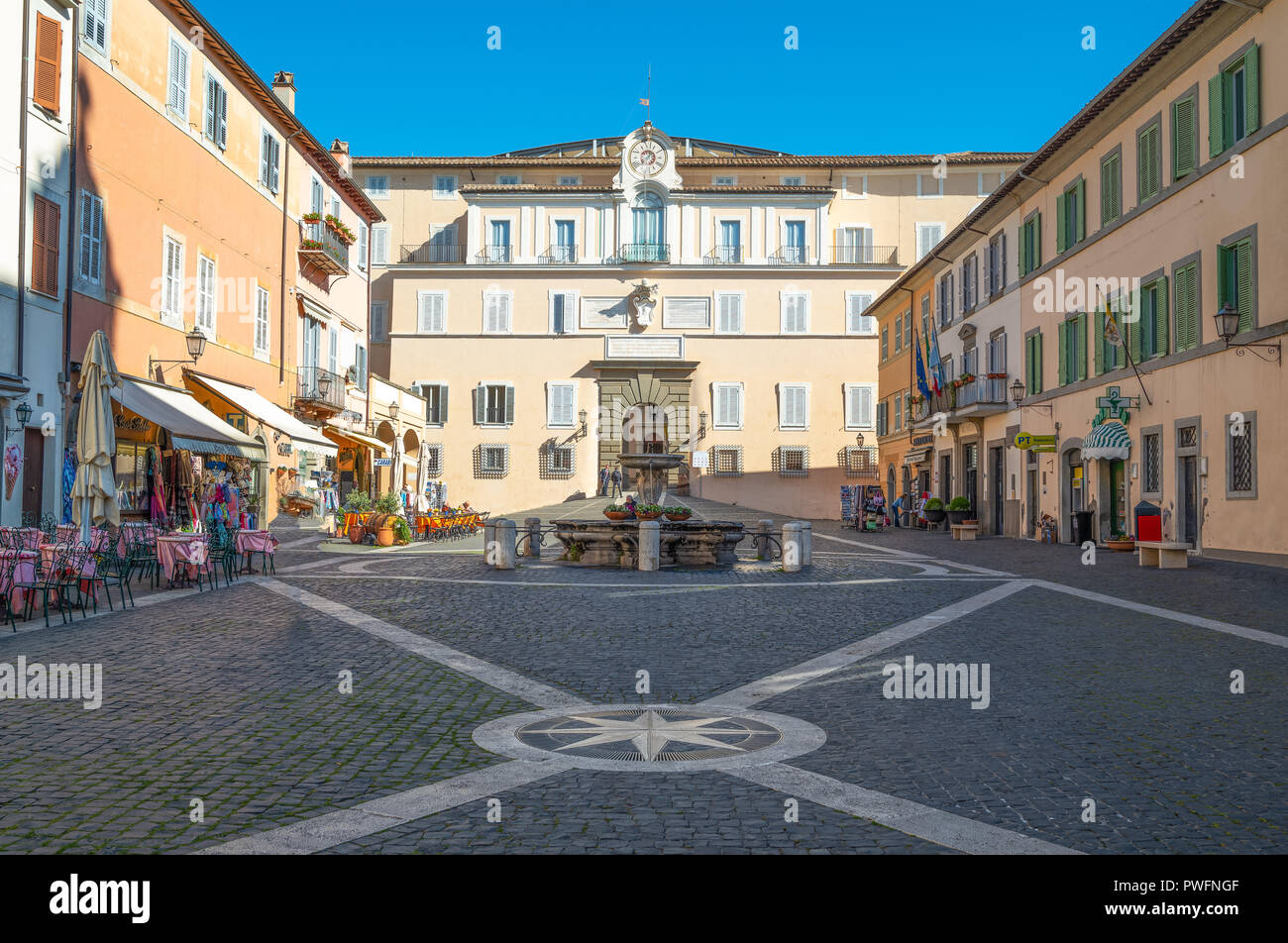 Castelgandolfo, Italy - April 21, 2017: The main facade of the Aposolic palace, summer residence of the Popes, seen from Della Liberta square Stock Photo