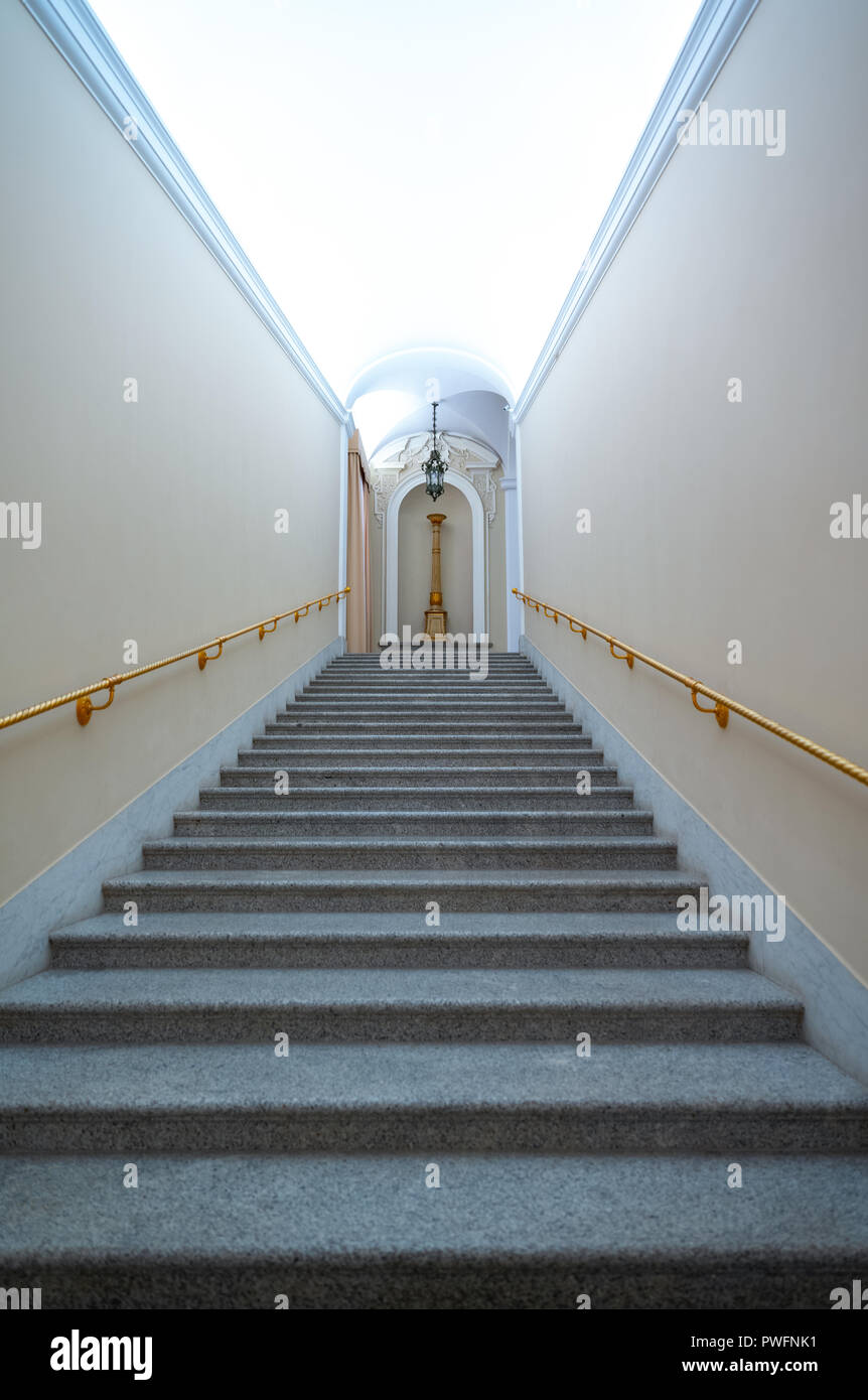 Castelgandolfo, Italy - April 21, 2017: The long staircase leading to the Apostolic palace, summer residence of the Popes Stock Photo