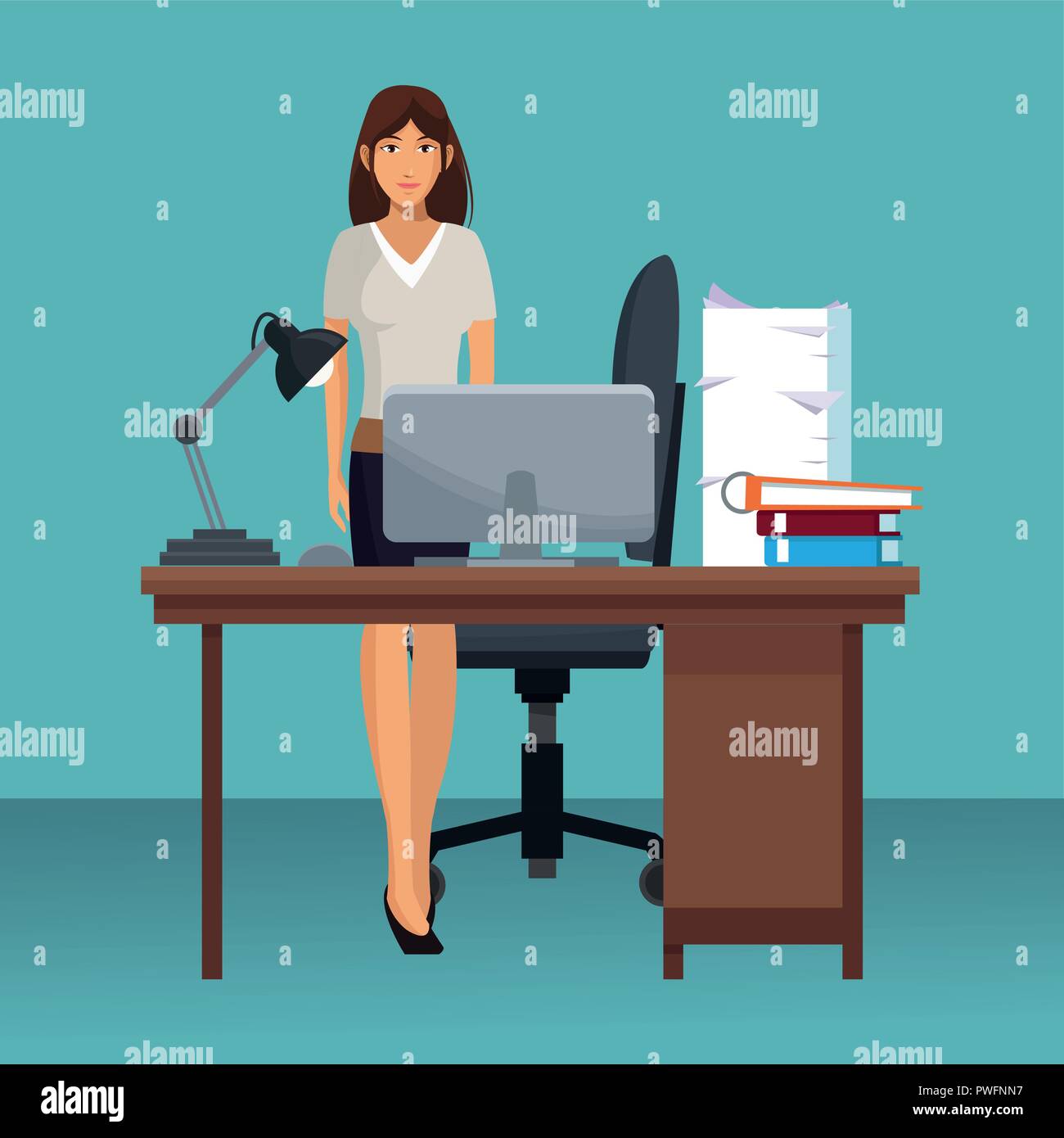 business character working in office scenario and elements vector ...