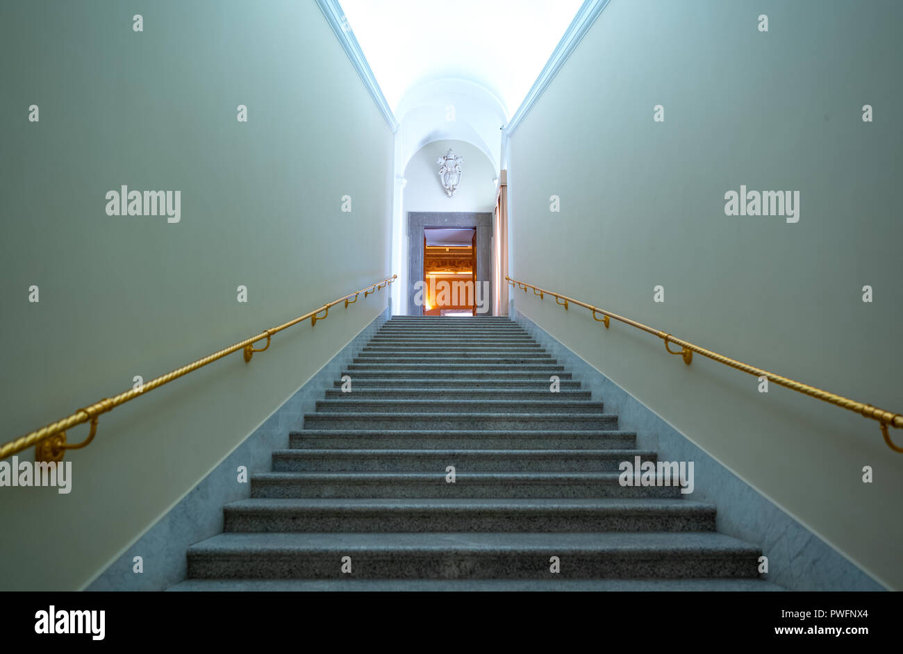 Castelgandolfo, Italy - April 21, 2017: The long staircase leading to the Apostolic palace, summer residence of the Popes Stock Photo