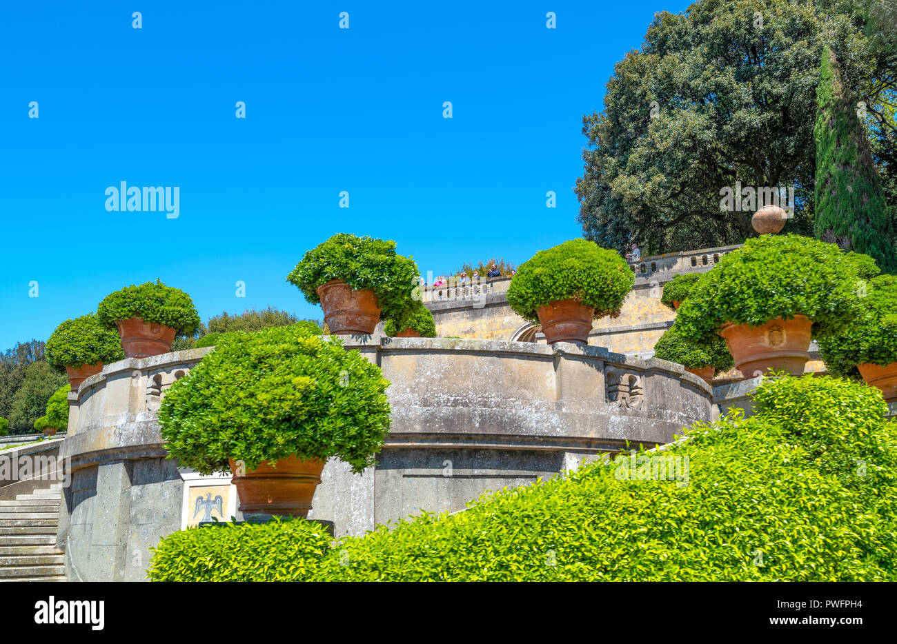 Castelgandolfo, Italy - April 21, 2017: The gardens of the Apostolic palace, summer residence of the Popes Stock Photo