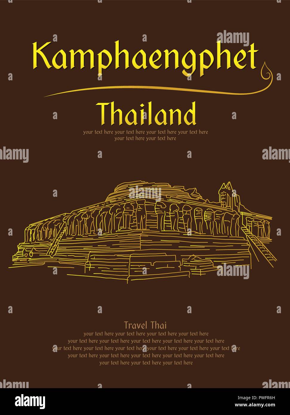 Wat Chang Rob ,Khamphangphet north of Thailand Stock Vector
