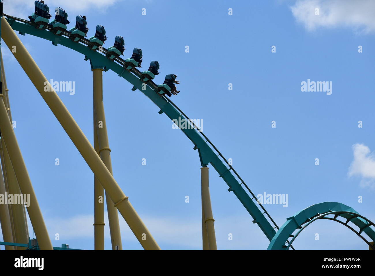 Orlando, Florida. September 21, 2018. Closeup of steel Kraken Roller ...