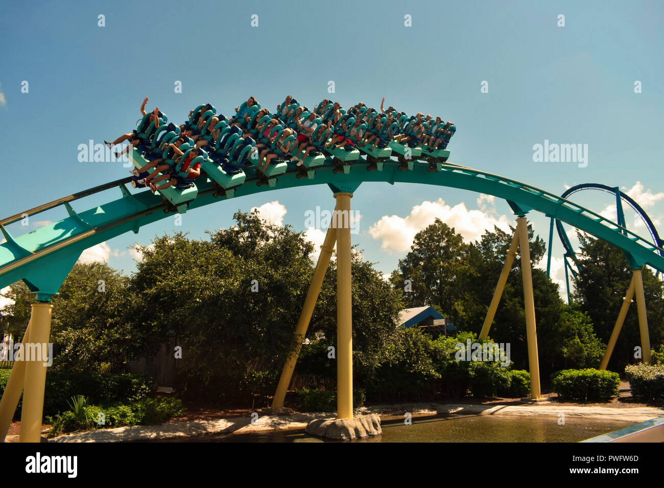 Orlando, Florida. September 21, 2018. Kraken is one of the most creative designed roller coaster ever made, in Seaworld Theme Park. Stock Photo