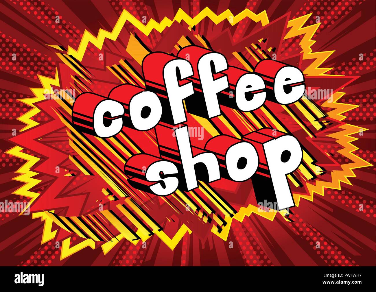 Coffee Shop Vector illustrated comic book style phrase Stock Vector