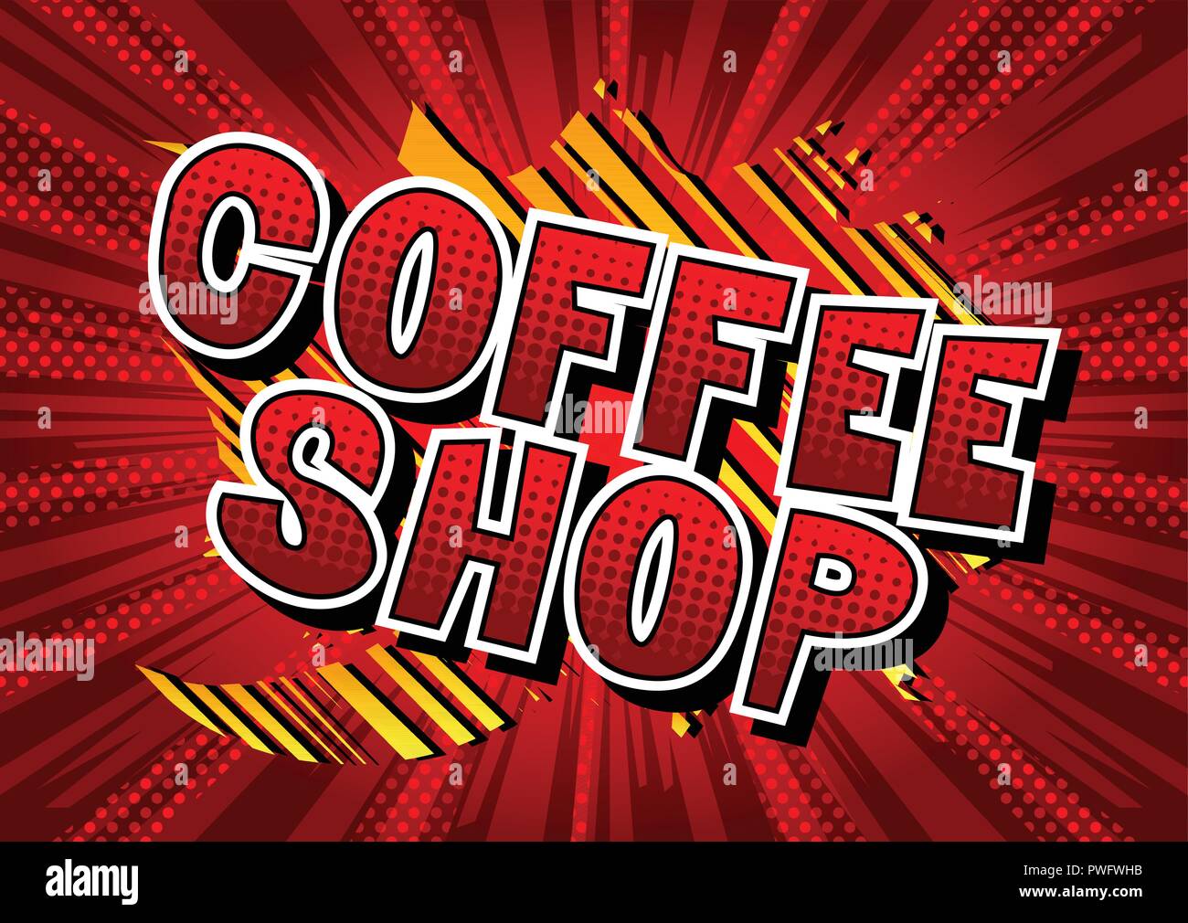 Coffee Shop Vector illustrated comic book style phrase Stock Vector