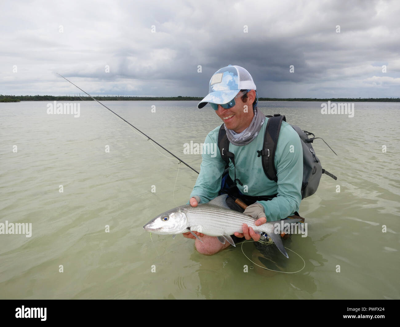 Scene from saltwater fly fishing for bonefish, tarpon, roosterfish