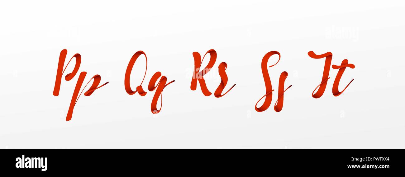 Font Ribbon Style Alphabet Red Letters P Q R S T Typography