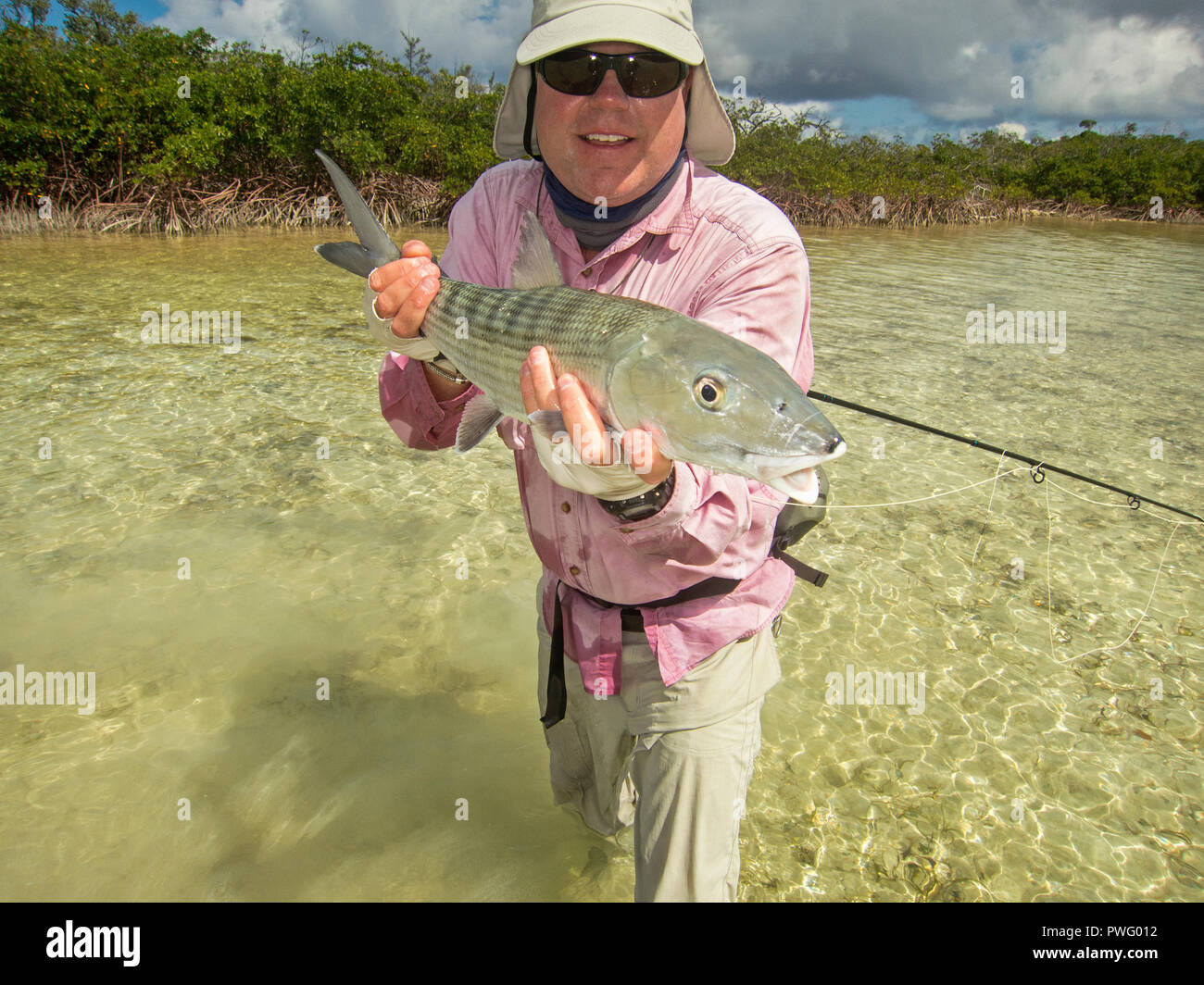 Scene from saltwater fly fishing for bonefish, tarpon, roosterfish