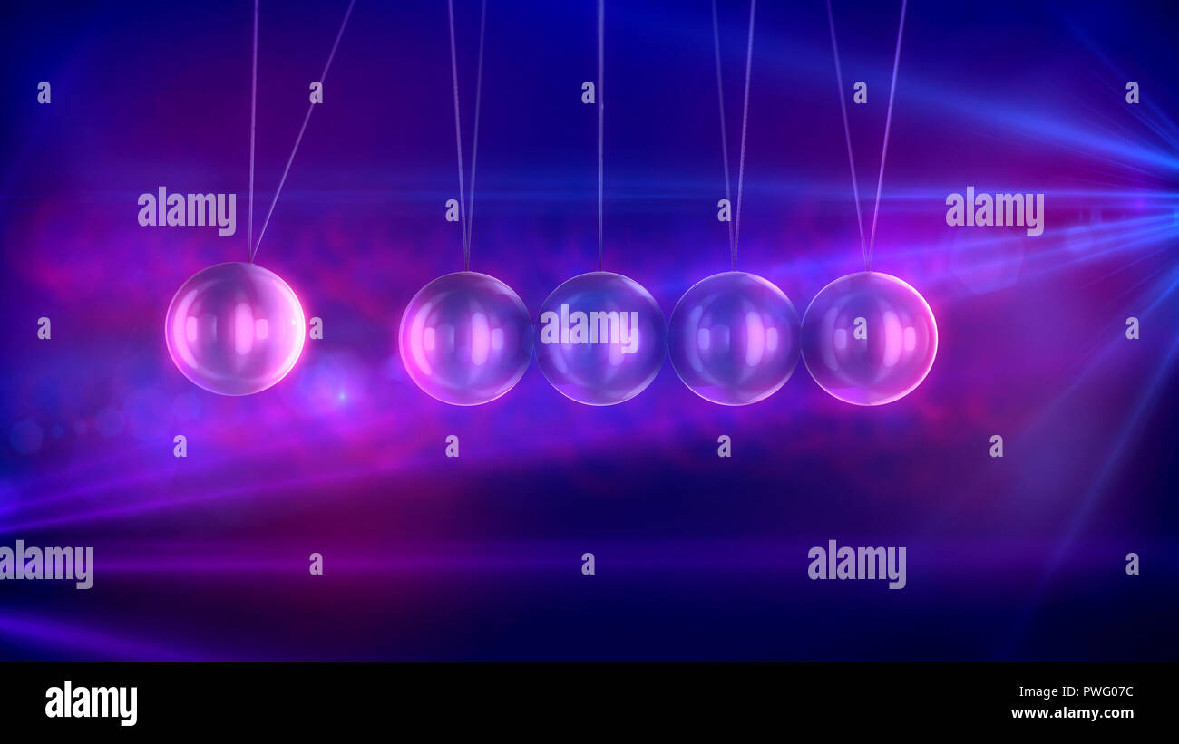 A thoughtful 3d illustration of steel balls pendulum with waving